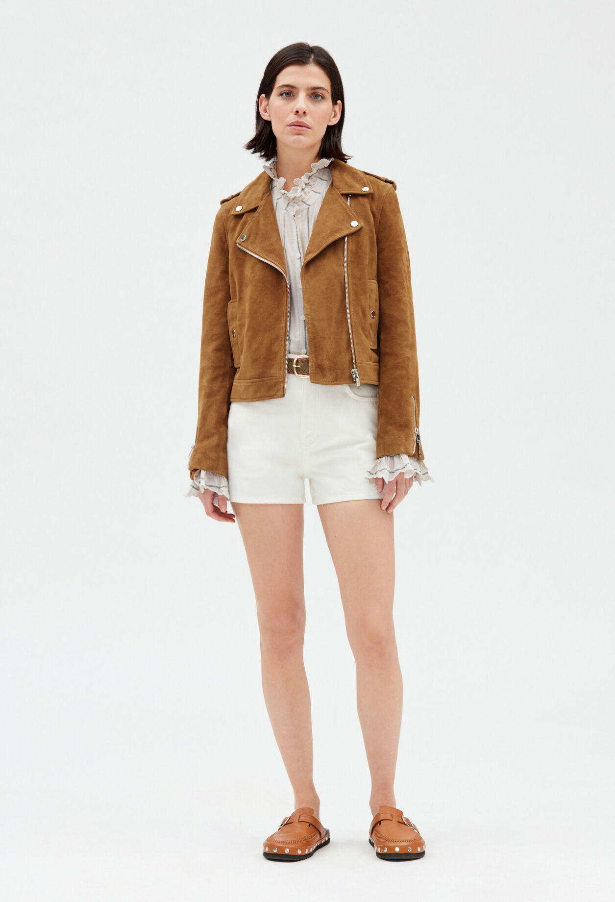 Blouson cuir suede camel