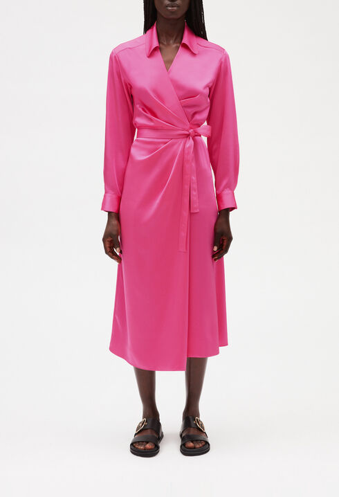 Robe midi portefeuille rose 