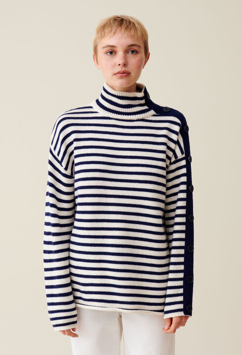 Pull marinière col montant