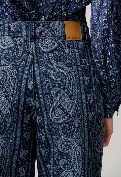 Jean droit denim imprim&eacute;