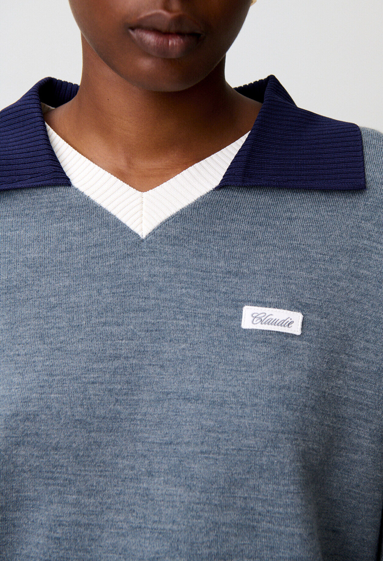 Pull maille double col contrast&eacute;