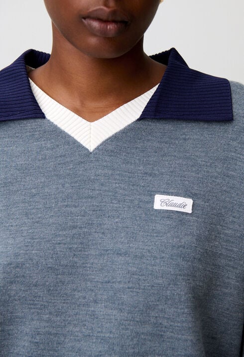 Pull maille double col contrast&eacute;