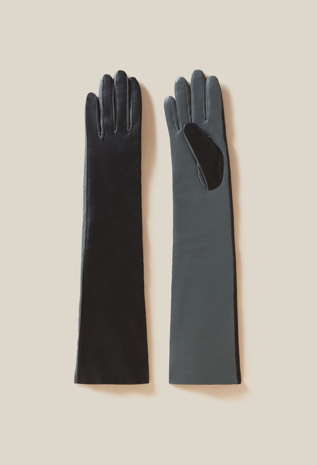 Longs gants bicolores cuir