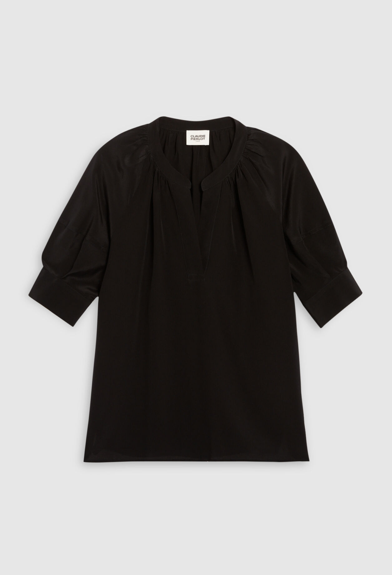 Blouse noire manches courtes soie