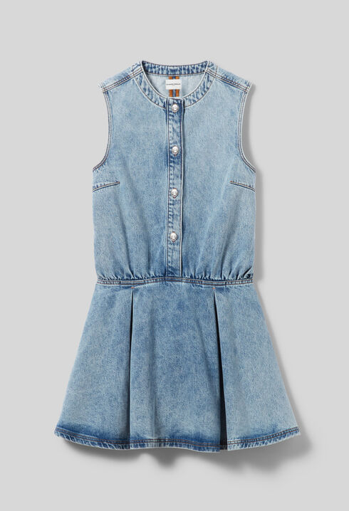 Robe courte &eacute;vas&eacute;e denim d&eacute;lav&eacute;