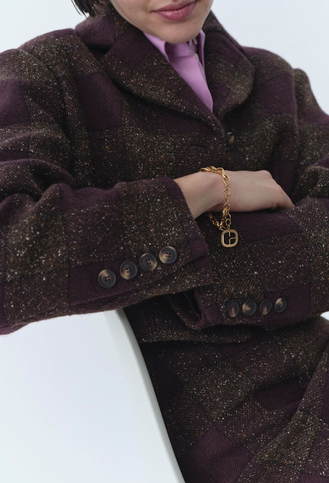 Veste courte carreaux boutonnée