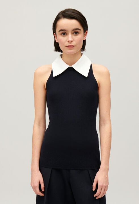 Débardeur col chemise marine