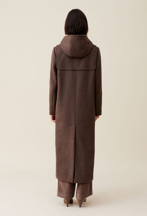 Manteau long marron à capuche