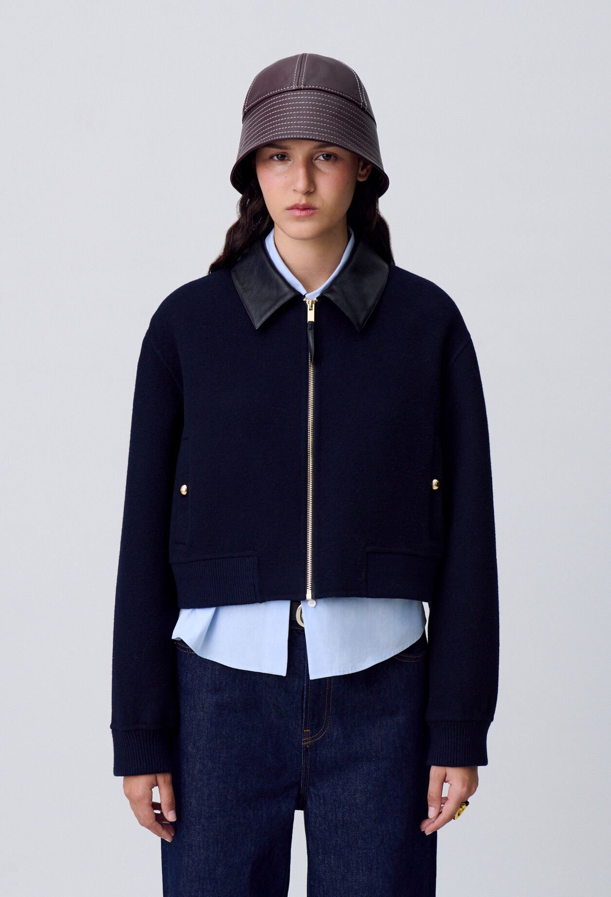 Blouson laine col similicuir