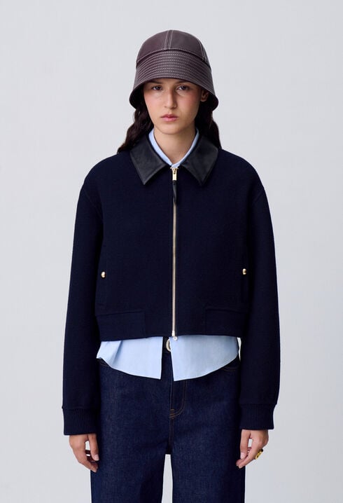 Blouson laine col similicuir
