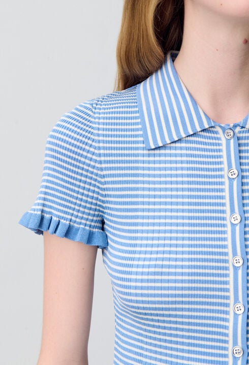 Top polo rayures boutonné