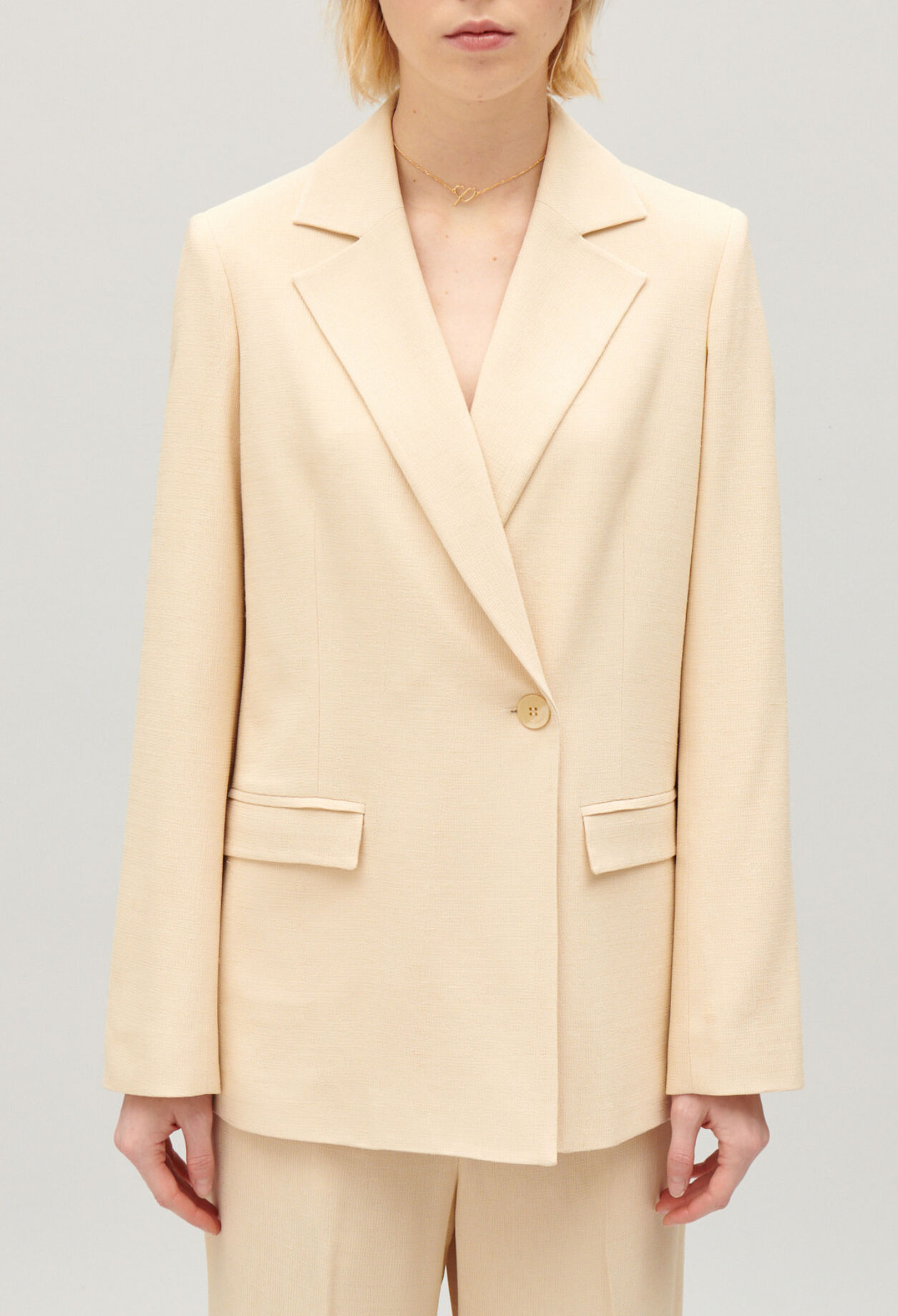 Veste costume textur&eacute;e beige