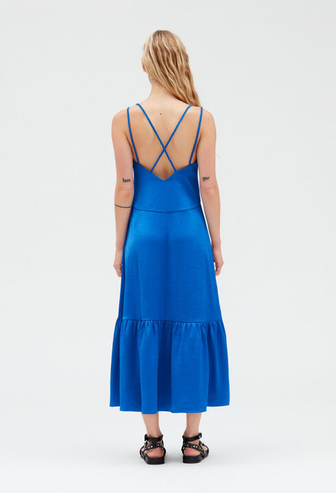 Robe midi satinée bleue