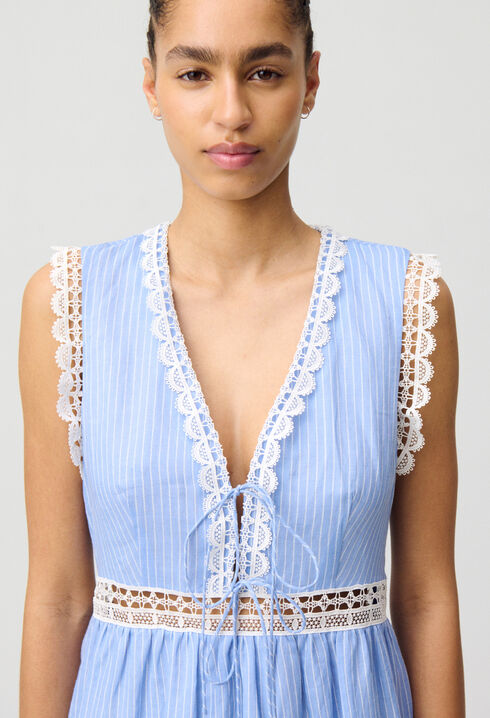 Robe longue rayée dentelle