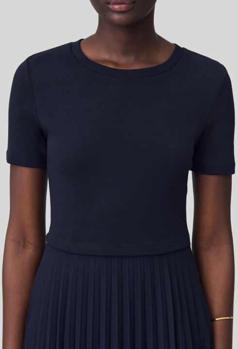 Robe midi bi-matière noire et marine 
