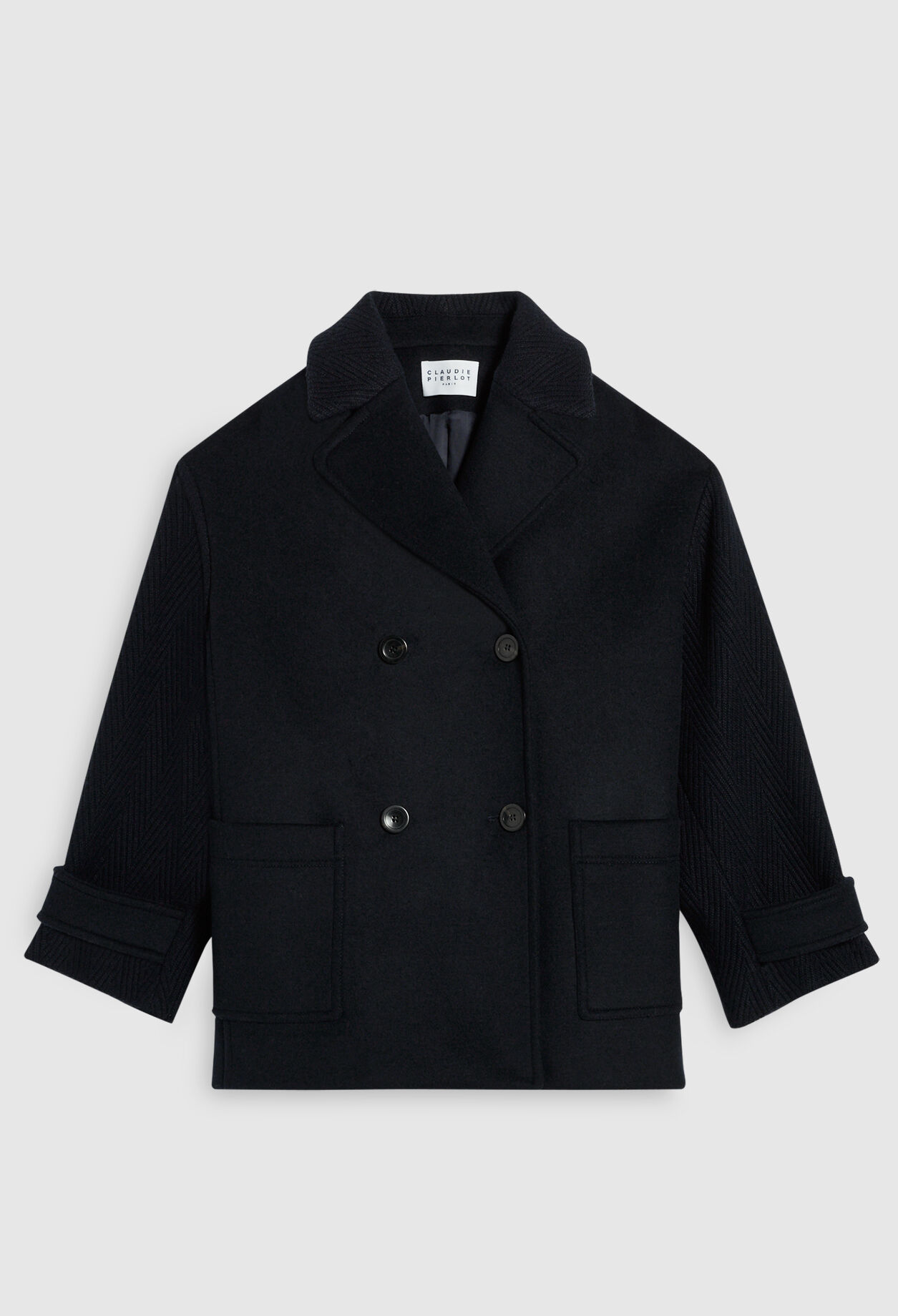 Manteau bi-matière en laine recyclée