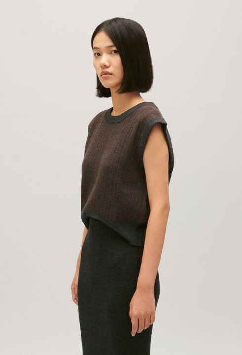 Pull sans manches maille rayée