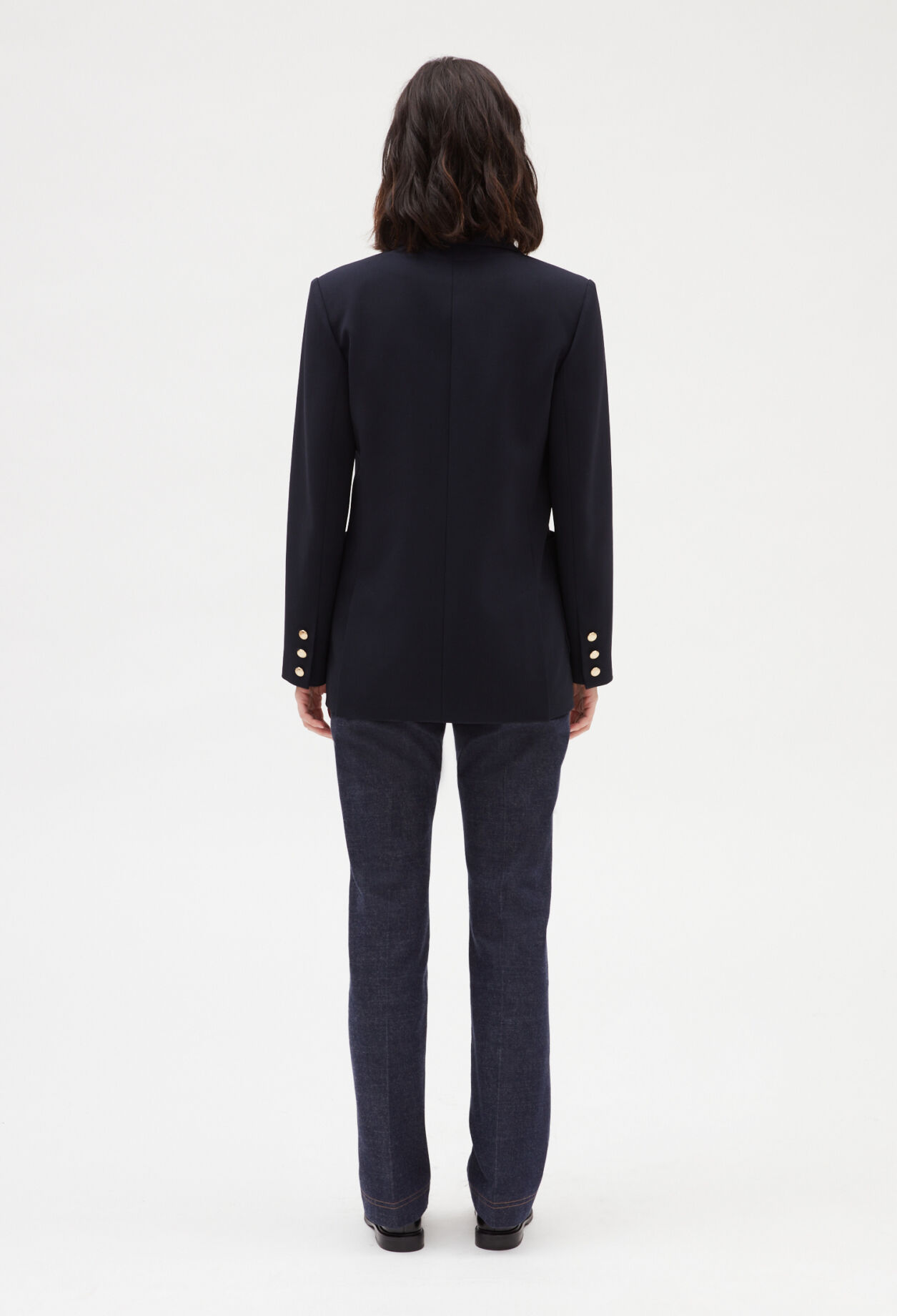 Veste tailleur double boutonnage bleue