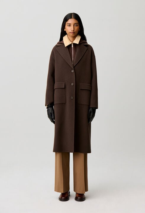 Manteau long laine col tailleur