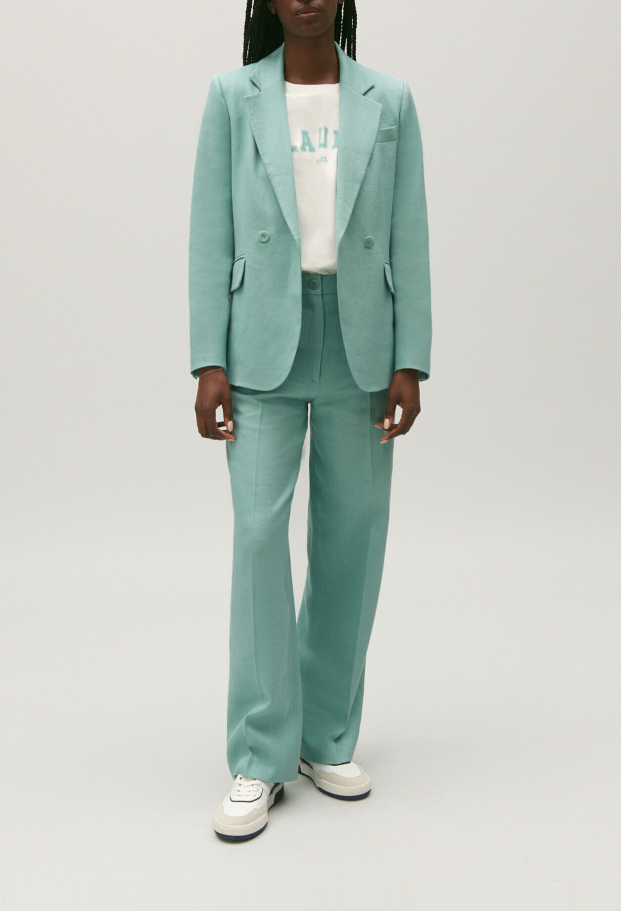 Veste tailleur lin mélangé vert d'eau