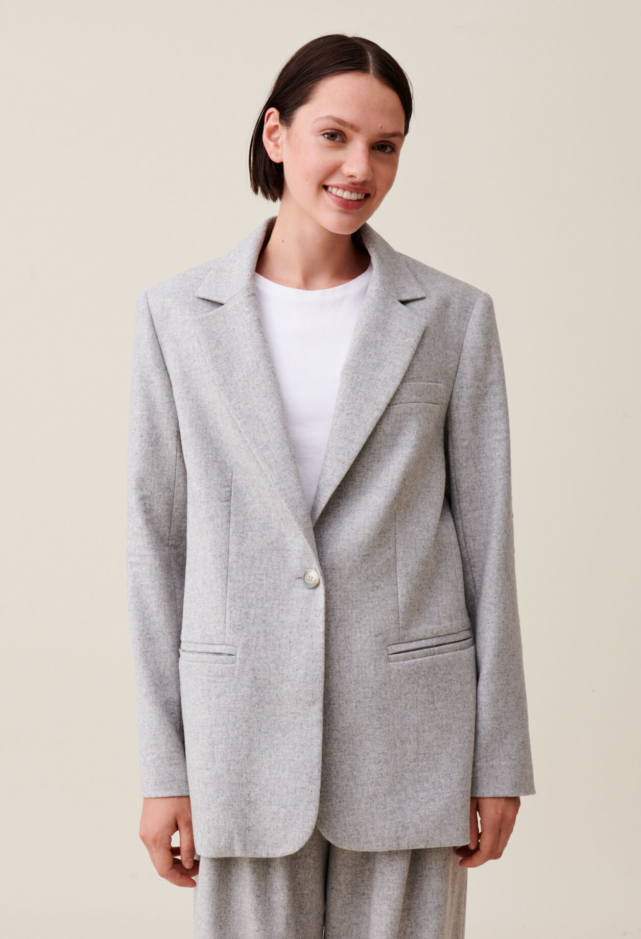 Veste tailleur gris laine mélangée