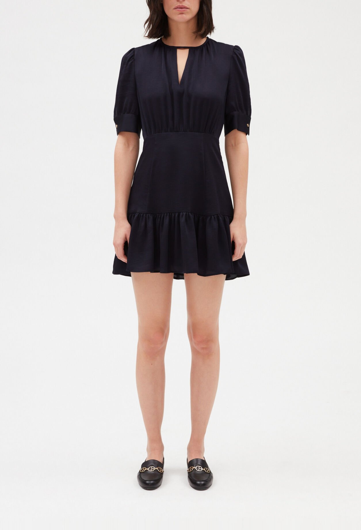 Robe courte volantée marine