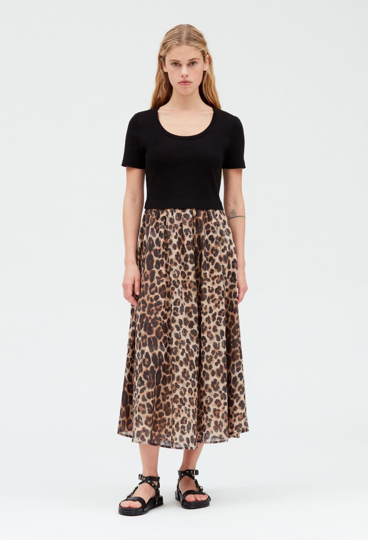 Robe midi bimatière léopard