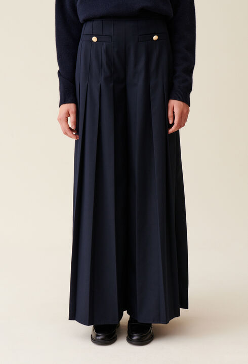 Pantalon plissé ample bleu marine 