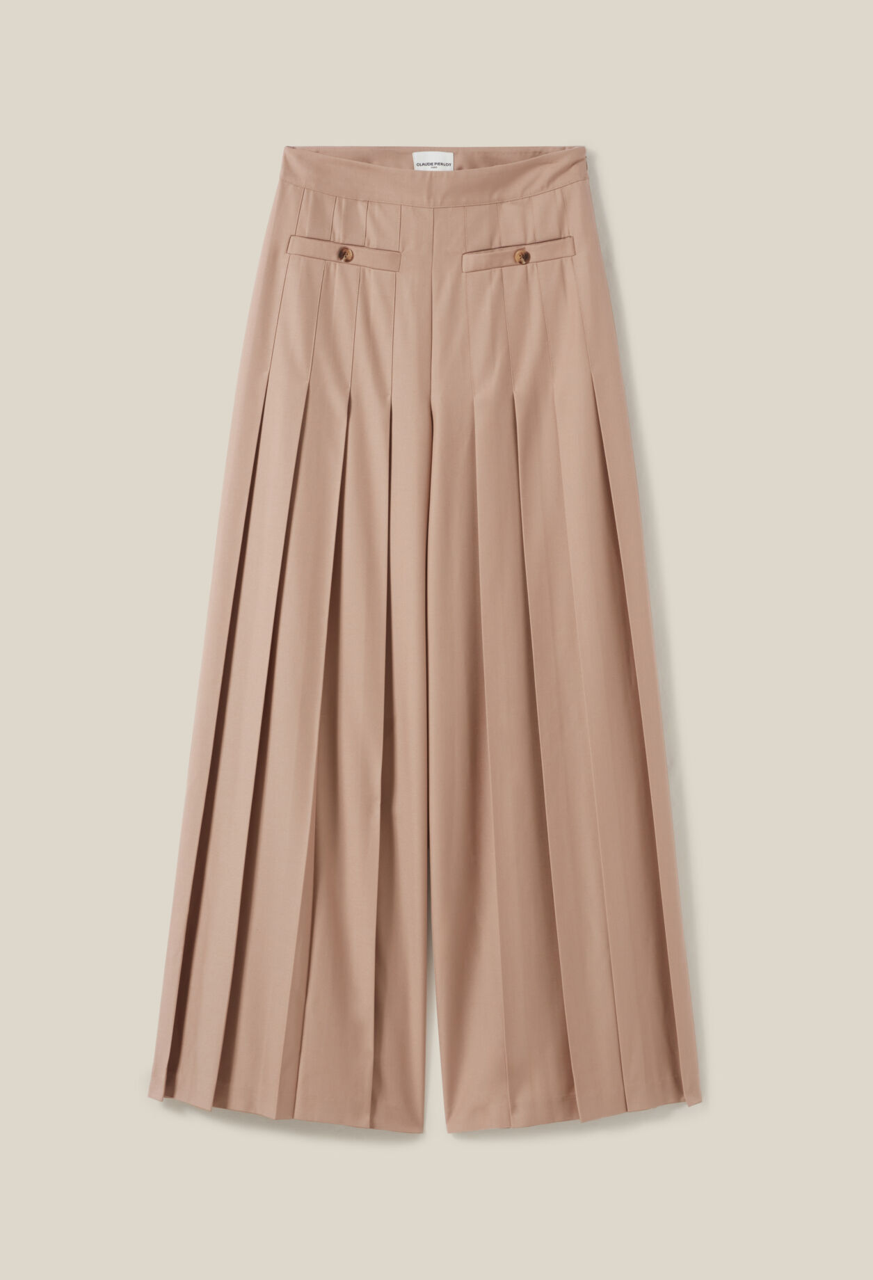 Pantalon plissé taille haute évasé