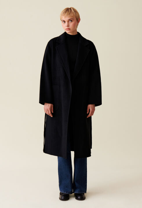 Manteau long ceinturé noir