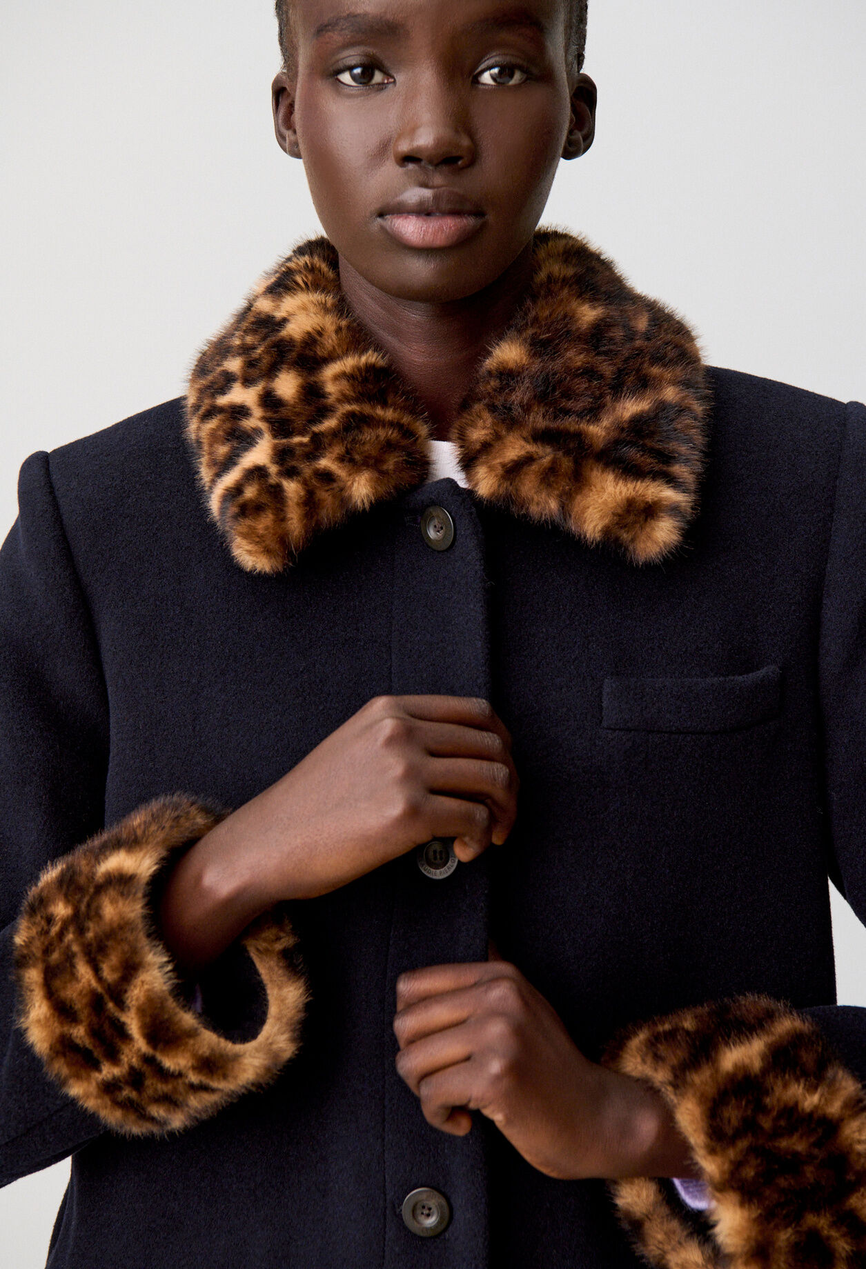 Manteau long laine léopard