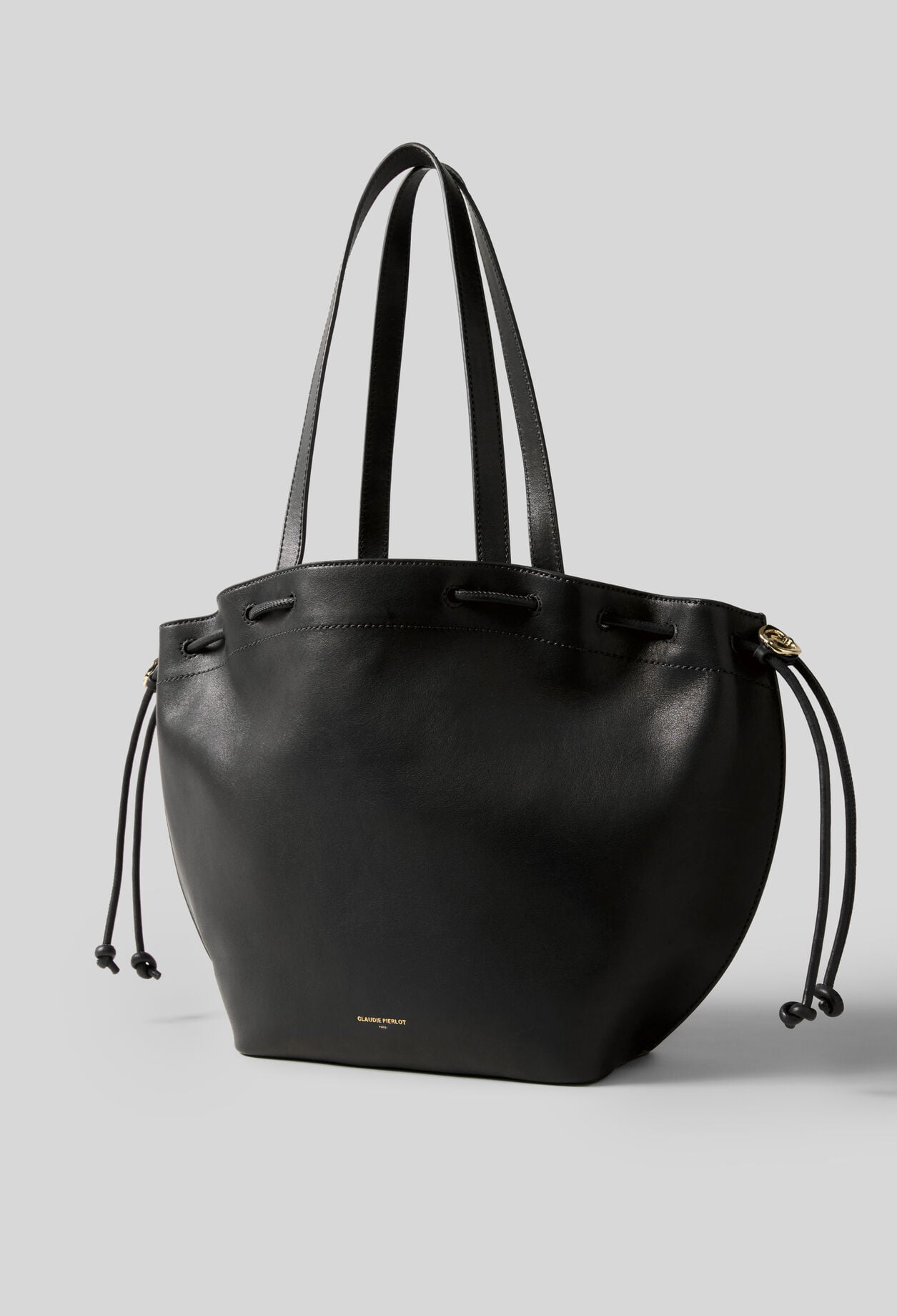 Cabas cuir lisse souple logo dor&eacute;