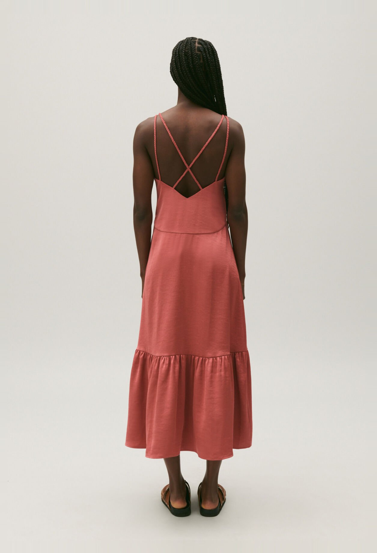Robe midi satinée terracotta