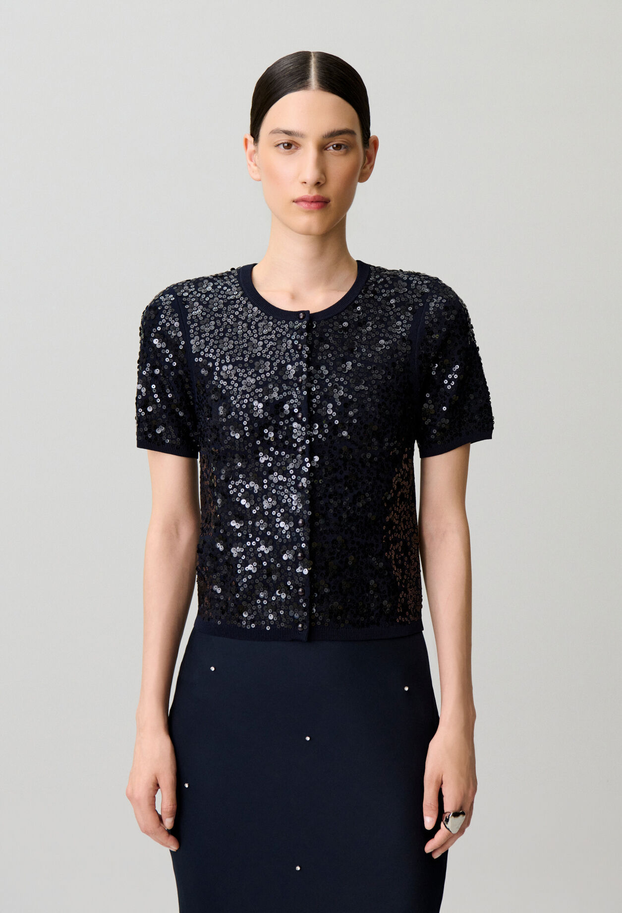 Cardigan ajust&eacute; maille sequins