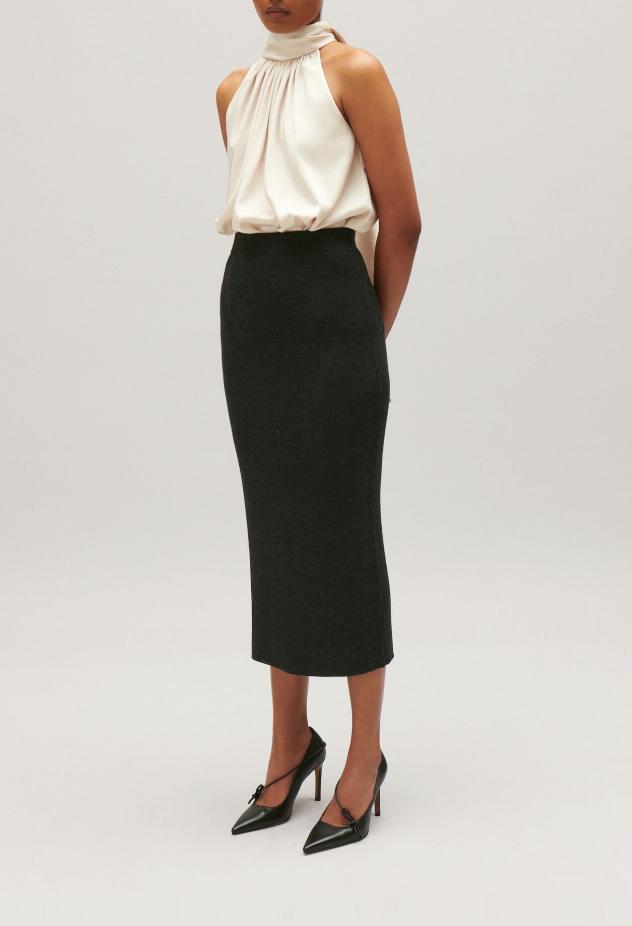 Jupe longue maille gris chiné