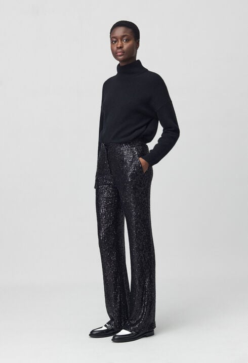 Pantalon droit à sequins noir