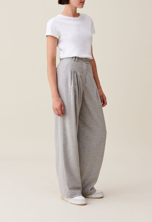 Pantalon large maille gris clair