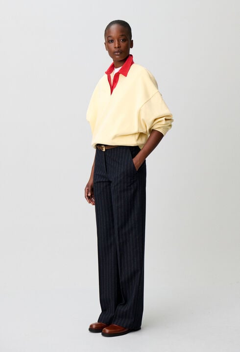 Pantalon laine m&eacute;lang&eacute;e ray&eacute;