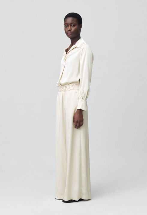 Pantalon large taille smockée