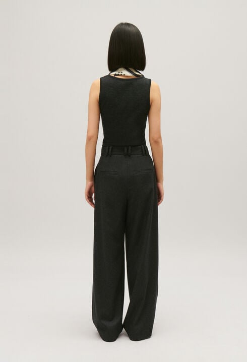 Pantalon large gris chiné