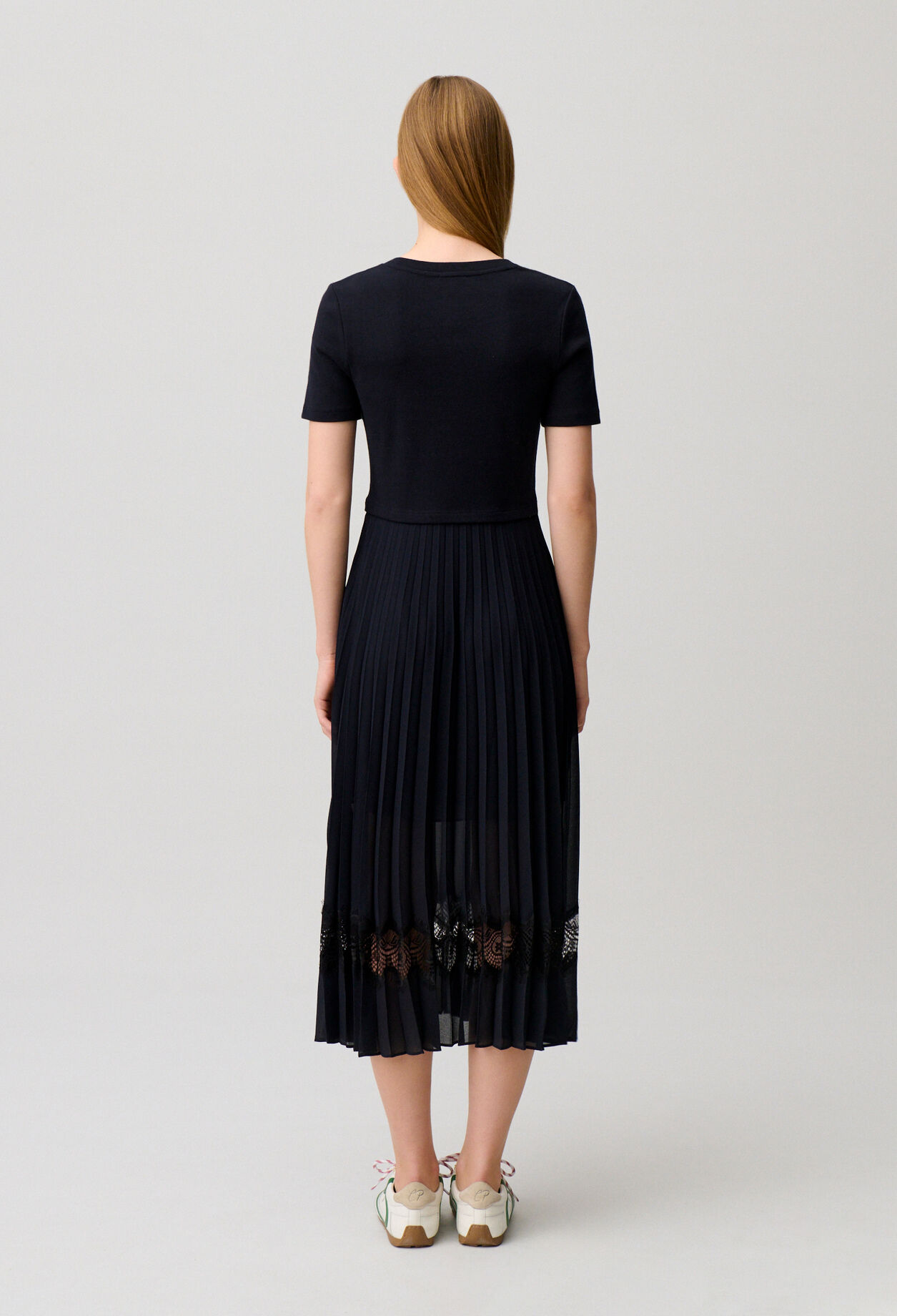 Robe midi bi-mati&egrave;re noire et marine