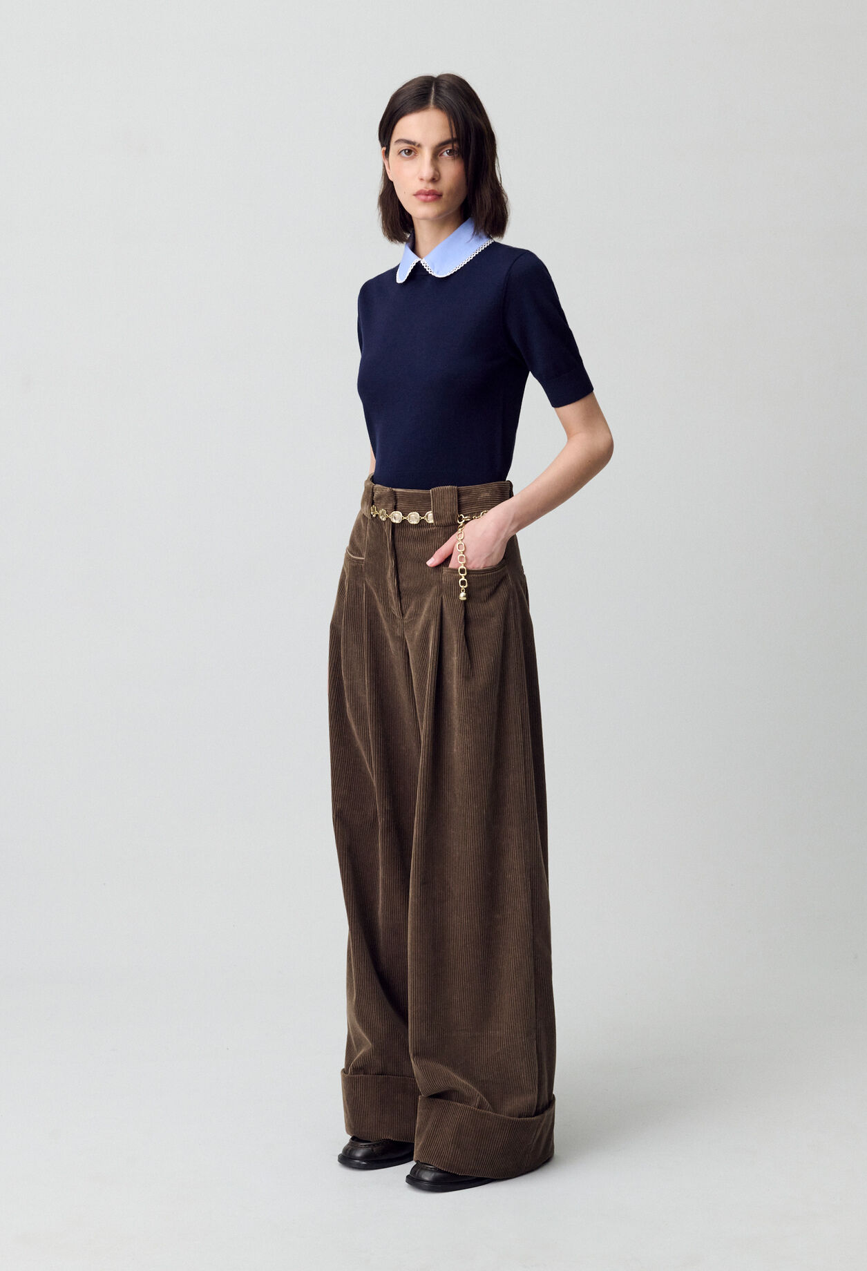 Pantalon large velours