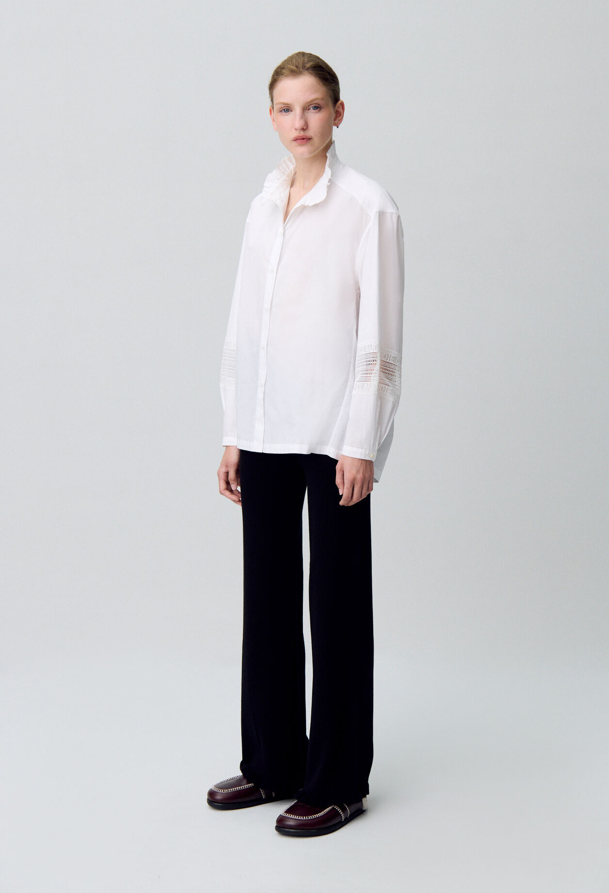 Chemise coton col volanté