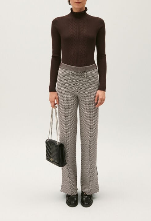 Pantalon maille jacquard bicolore