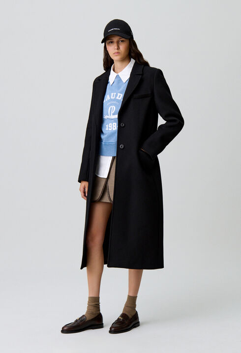 Manteau long droit laine