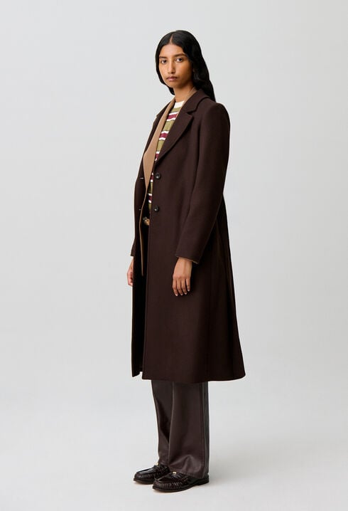 Manteau long laine ceinture