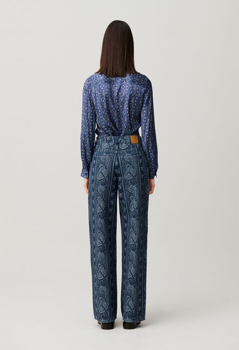 Jean droit denim imprim&eacute;