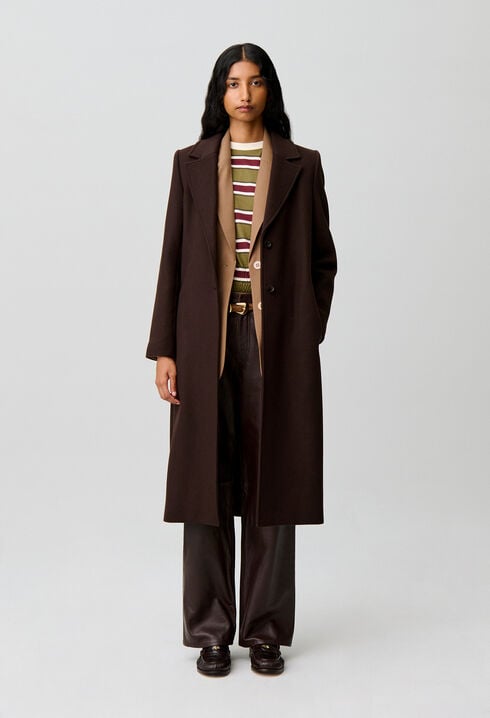 Manteau long laine ceinture