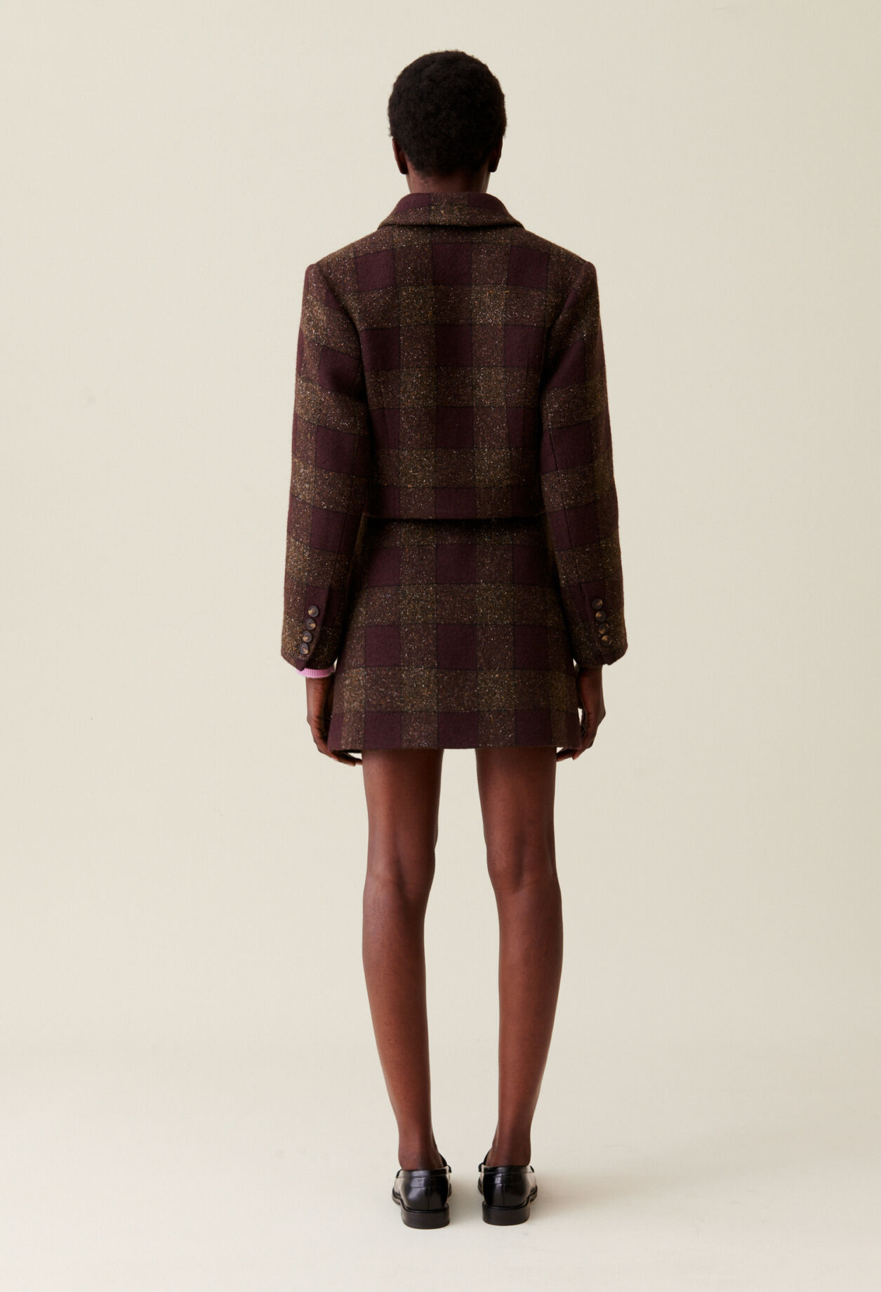 Veste courte carreaux boutonnée