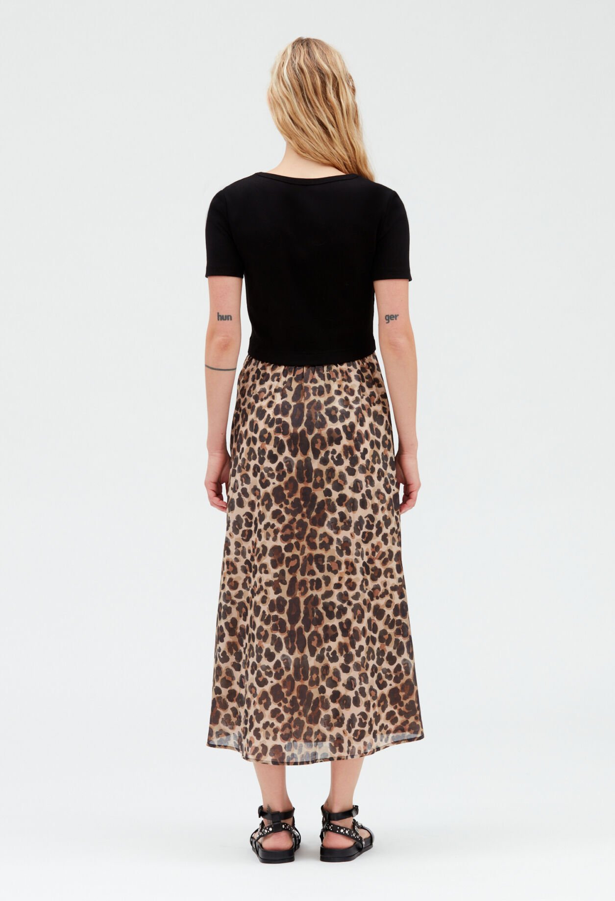 Robe midi bimatière léopard